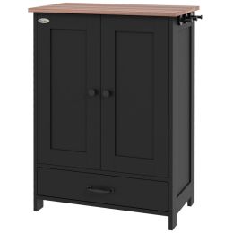 Pet Feeding Station, Dog Food Storage Cabinet w/ Raised Dog Bowls, Adjustable Panel, Hooks for Medium Dogs, Black (Option: Black-915x450x195 mm)